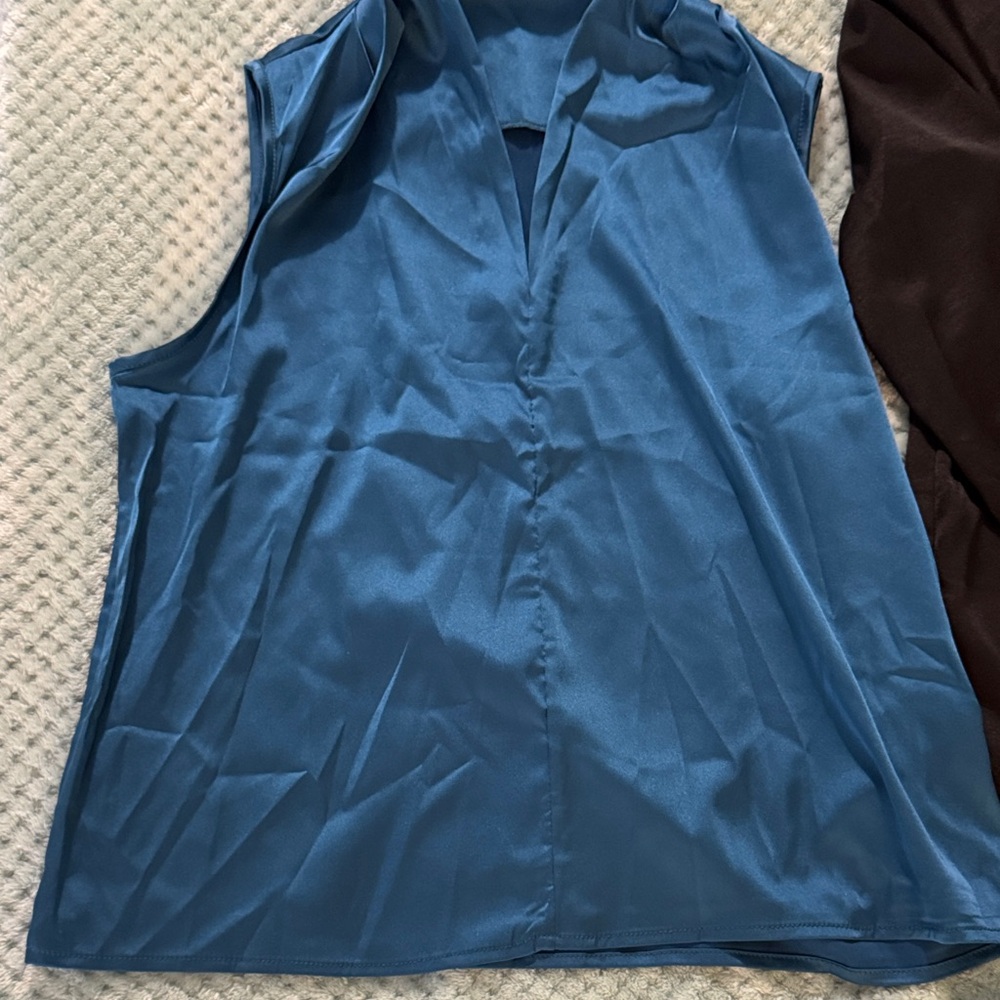 SHEIN Vibrant Blue Top and black button down satin shirt size XS NWOT